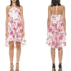 Alexia Admore floral embroidered mesh halter neck dress pink & white size 12